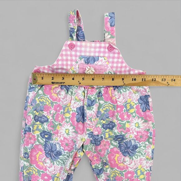 Vintage Baby Overalls Floral Pink Checkered Cotton Jumper 80s 90s Size 6-9 mo - Picture 6 of 6